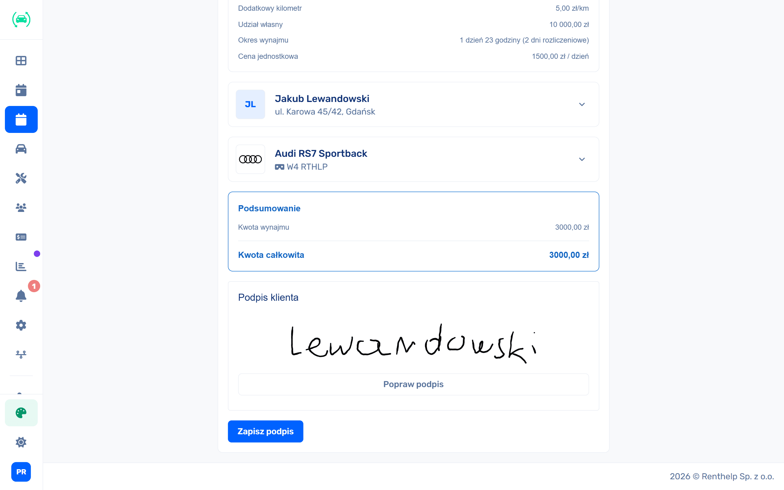 Elektroniczny podpis umowy najmu samochodu